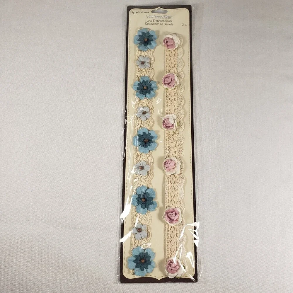Recollections Floral‎ Lace Scrapbook Embellishments Pack Of 2 Blue Pink